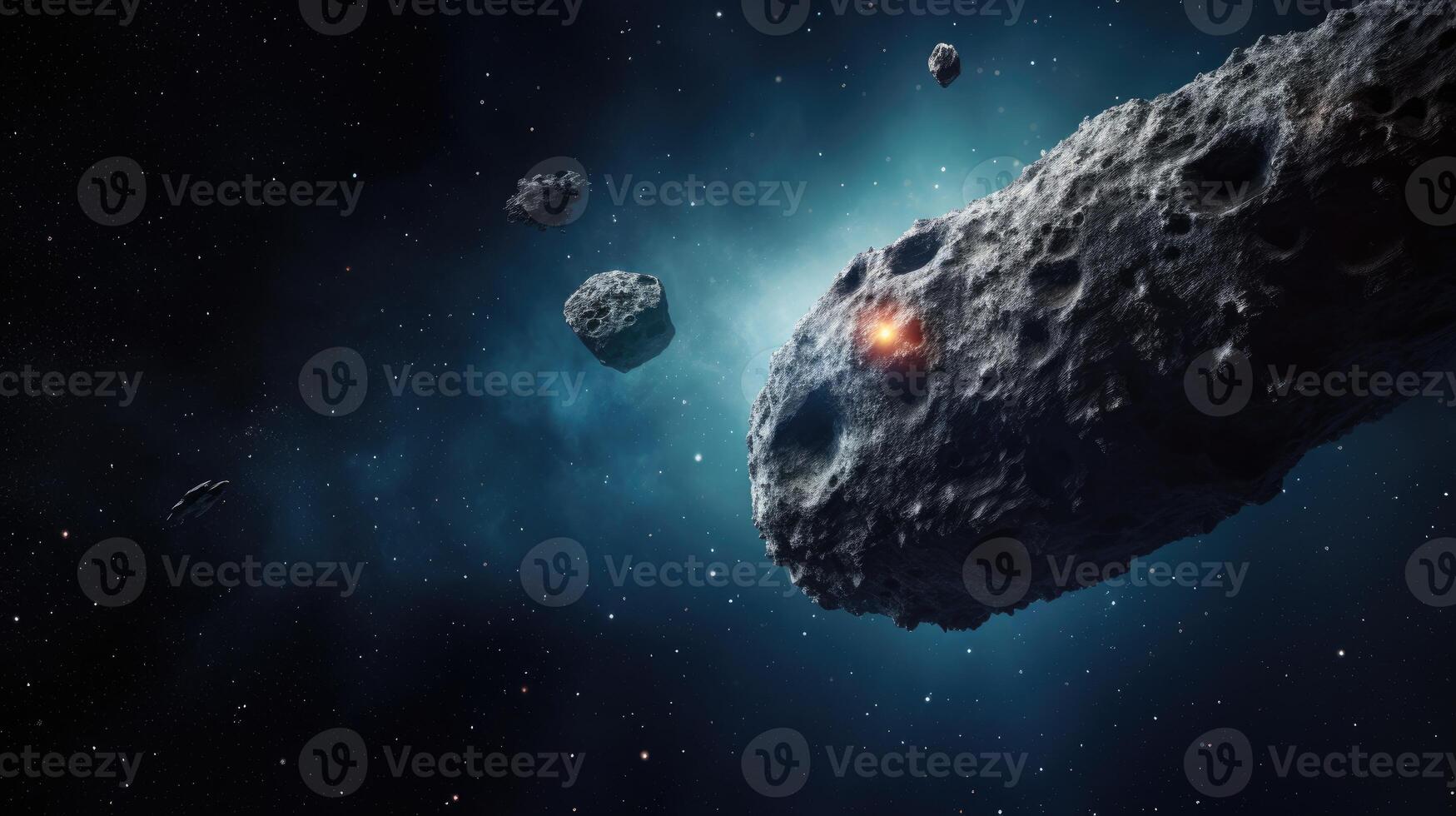 AI generated Asteroid in desolate depths of space. photo