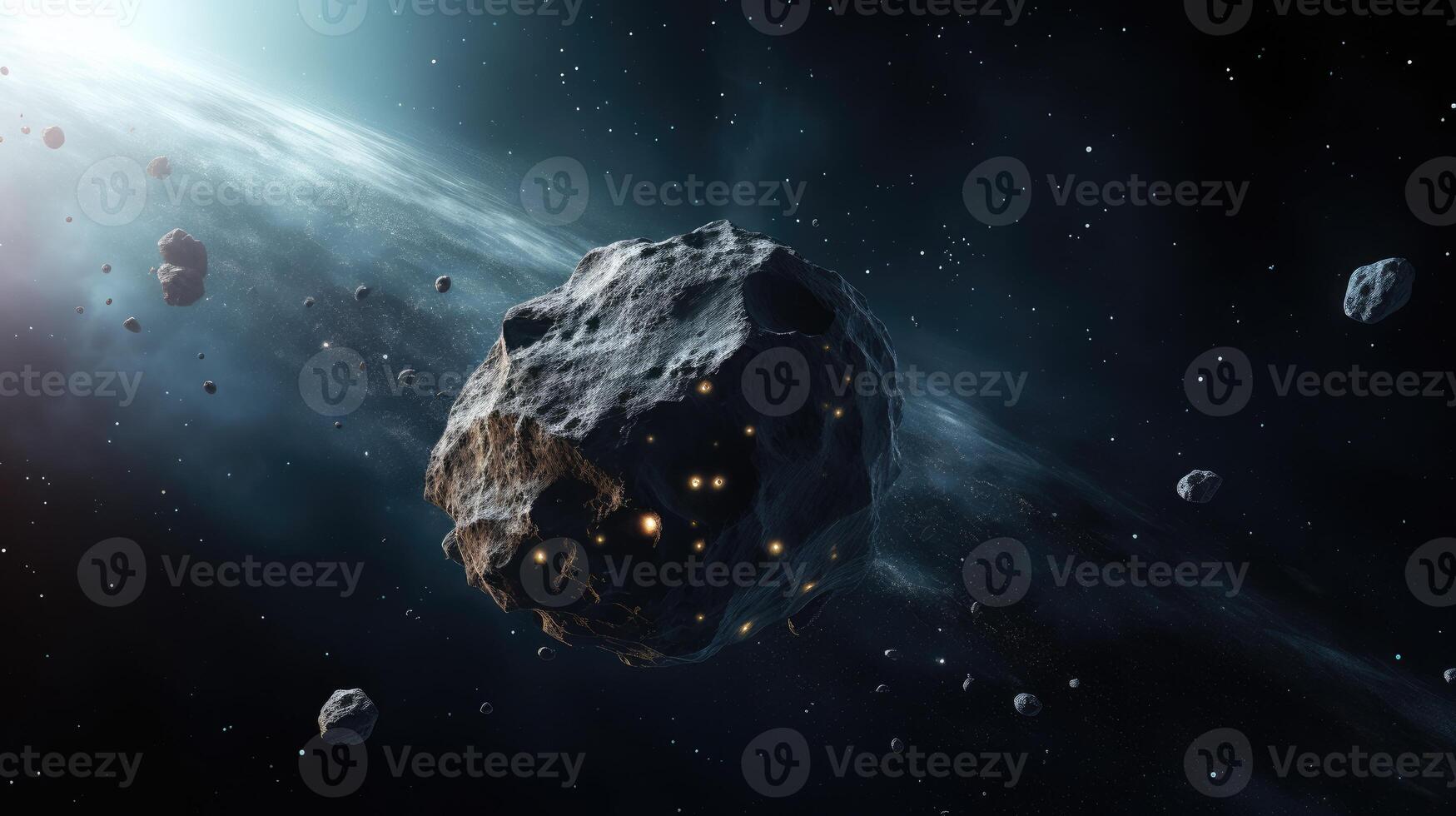 AI generated Asteroid in desolate depths of space. photo