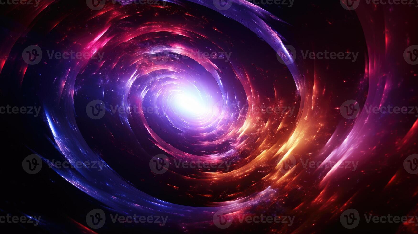 AI generated Colorful light whirls surreal space wormhole. photo