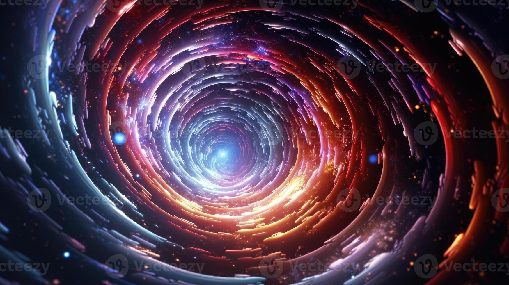 AI generated Colorful light whirls surreal space wormhole. photo