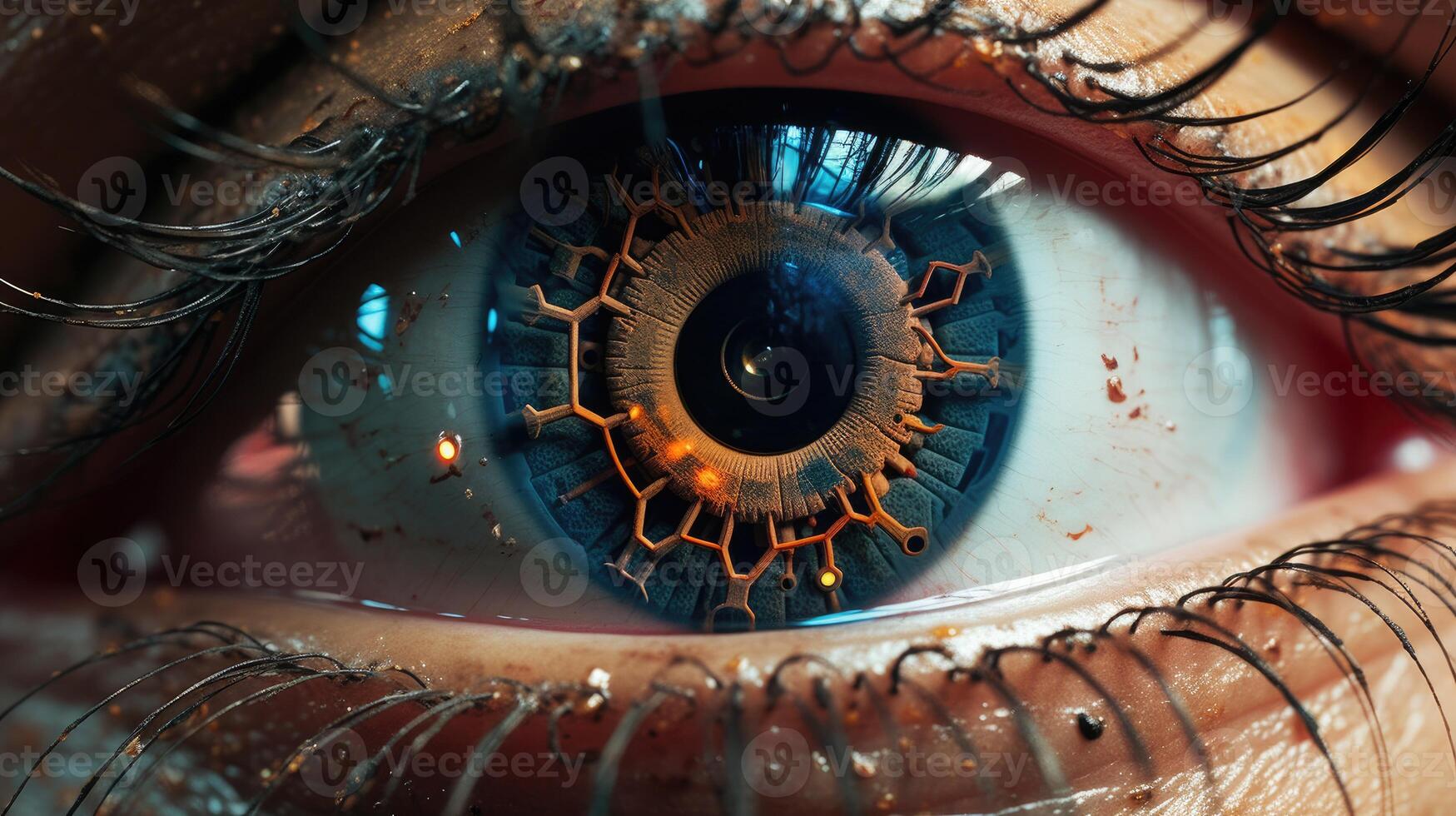 AI generated Extreme closeup image of an unreal human eye. Macro shot photography. photo