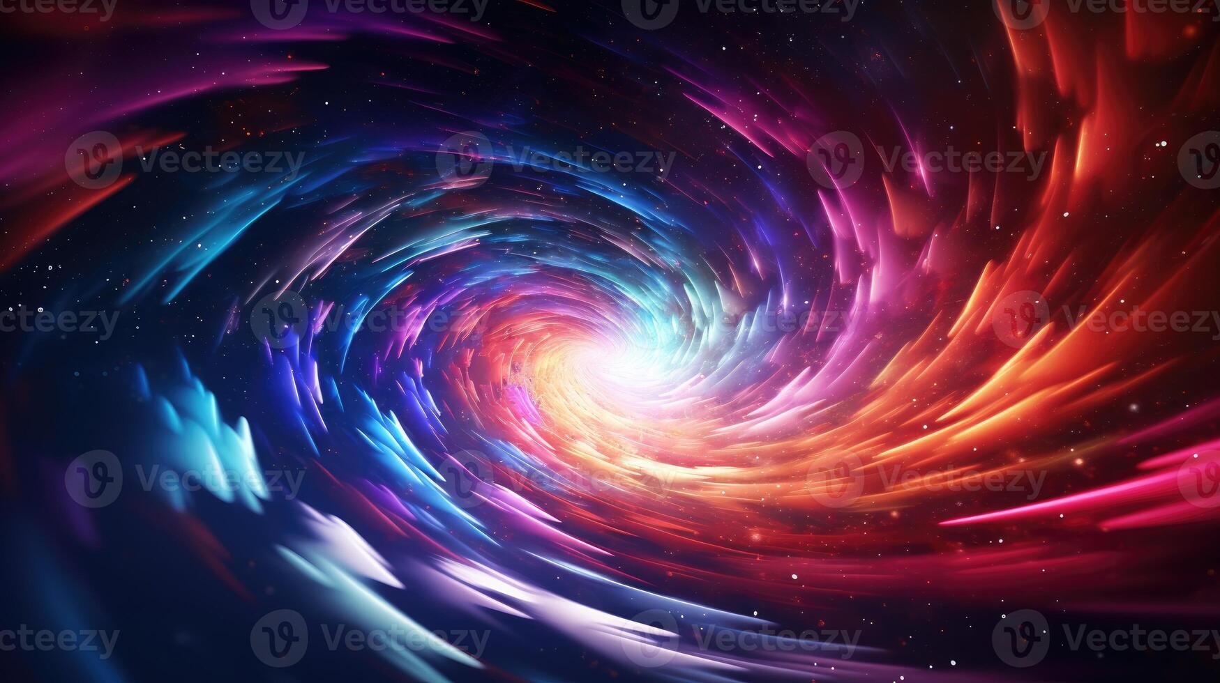 AI generated Colorful light whirls surreal space wormhole. photo