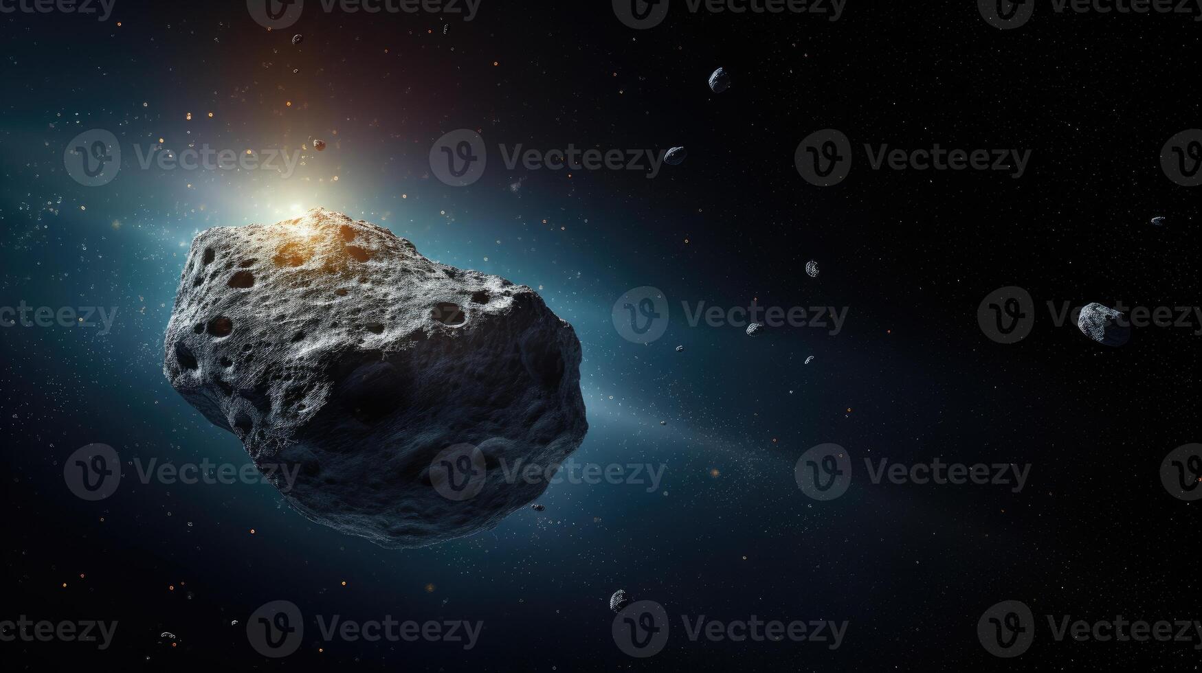 AI generated Asteroid in desolate depths of space. photo