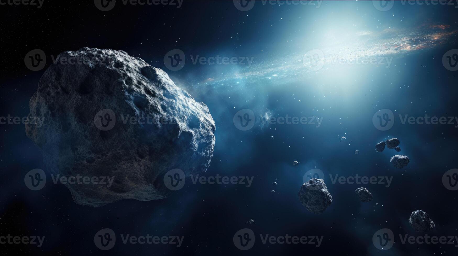 AI generated Asteroid in desolate depths of space. photo