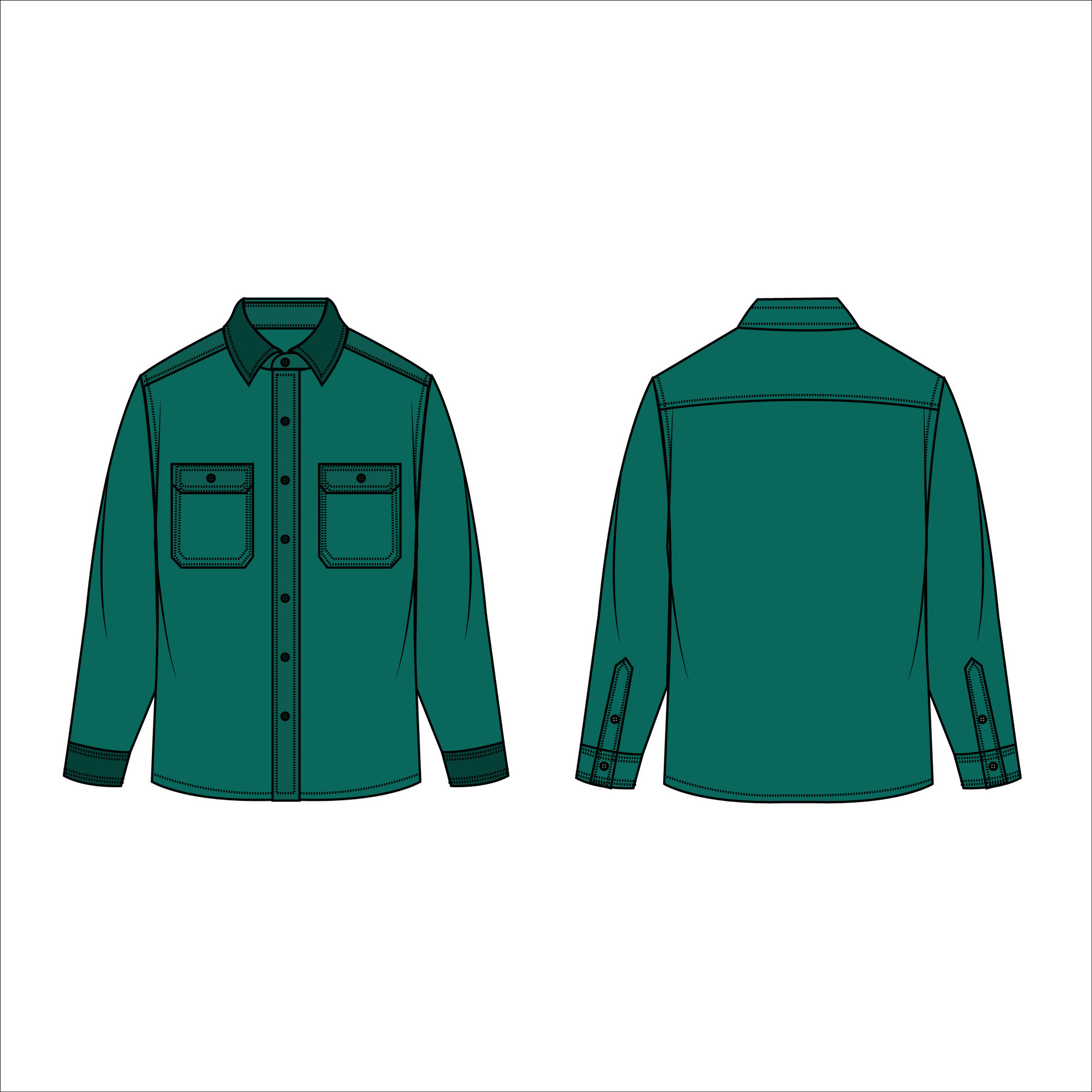 Overshirt Relaxed Fit Vector illustration Flat technical drawing Mockup ...