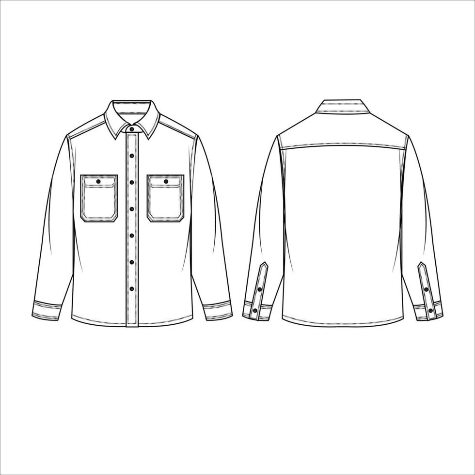 largo manga camisa relajado ajuste vector ilustración plano técnico dibujo Bosquejo modelo