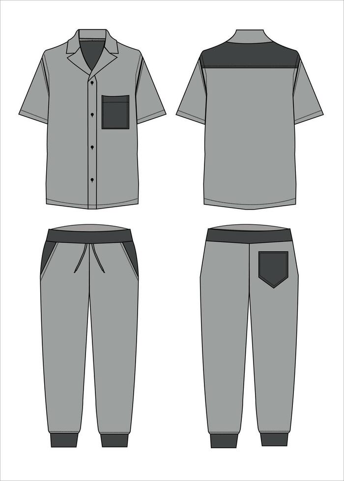 chandal rojo color corto manga polo camisa y pantalones vector ilustración modelo frente y espalda puntos de vista