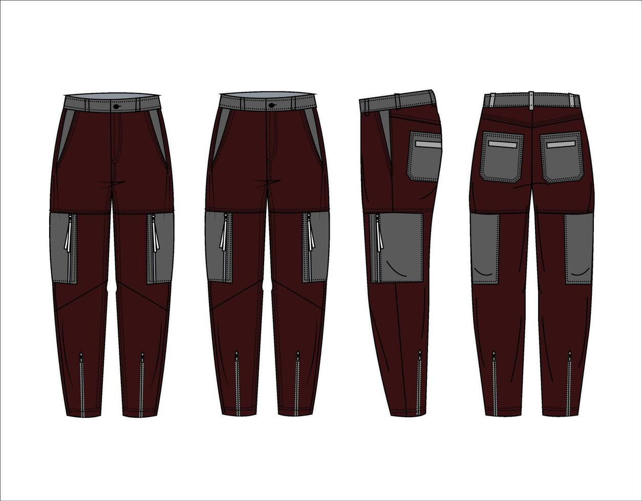 Stylish cargo pants technical fashion illustration jeans pants fashion flat technical drawing vector