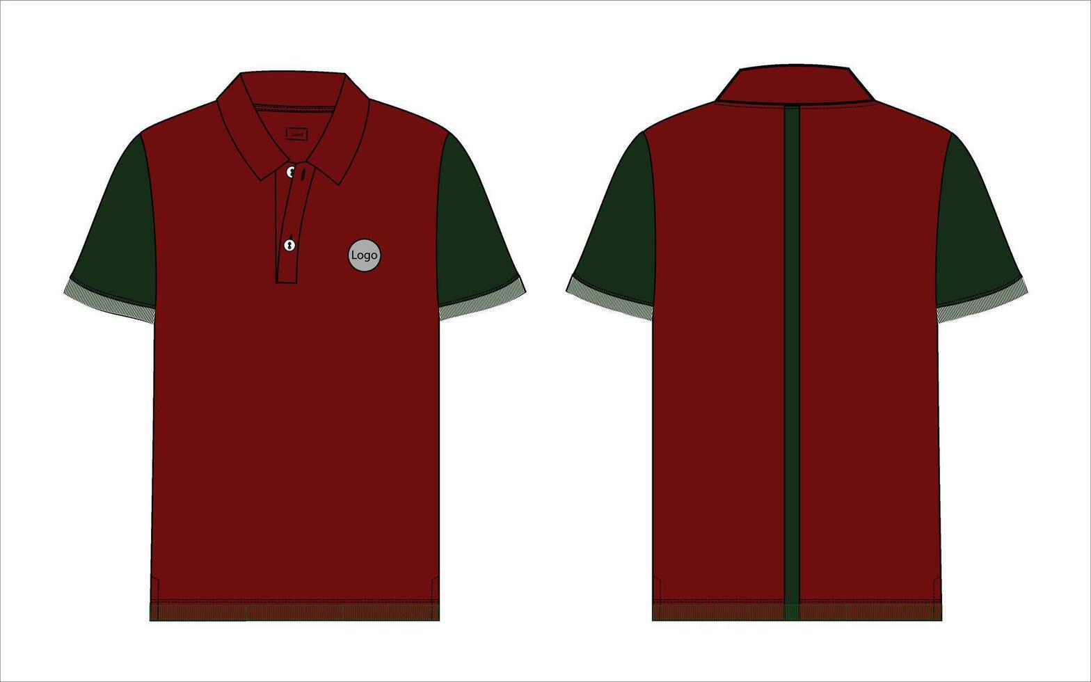 Hort manga polo camisa vector ilustración modelo frente y espalda puntos de vista