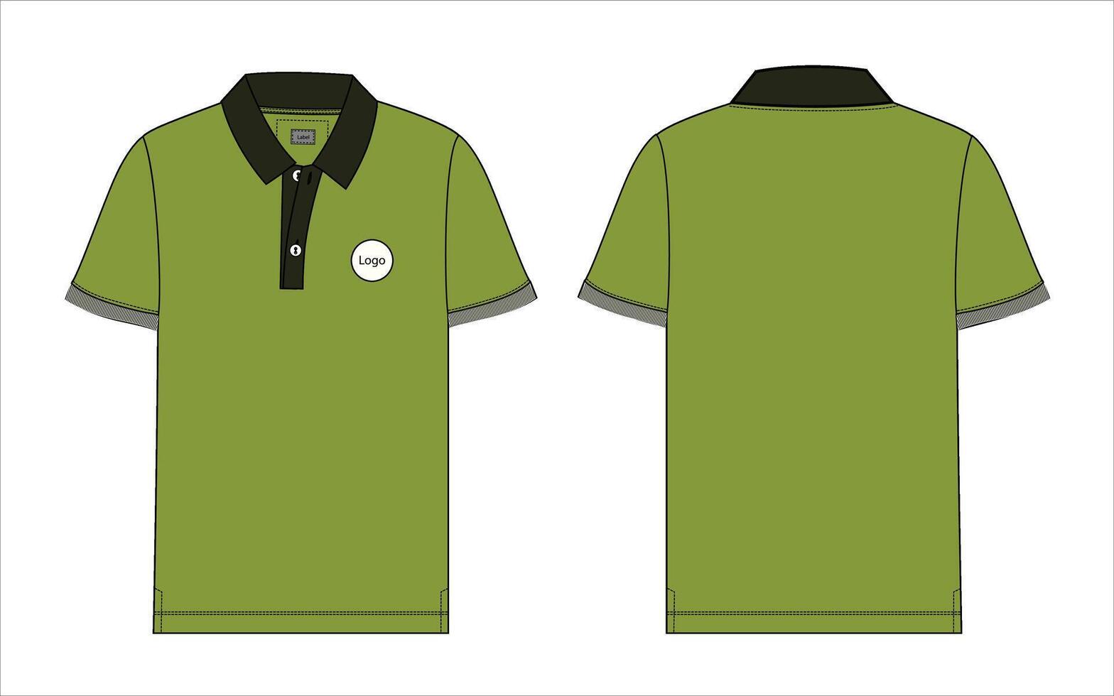 Hort manga polo camisa vector ilustración modelo frente y espalda puntos de vista