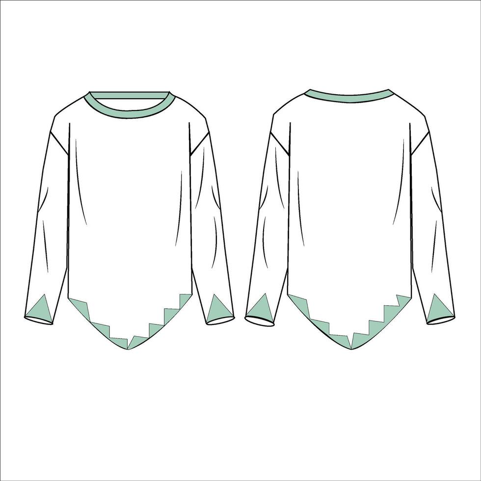 Flat technical drawing template corset blouse with balloon Long sleeves vector