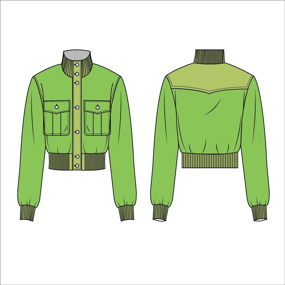 vector bomber jacket fashion flat technical drawing template button down jacket technical fashion