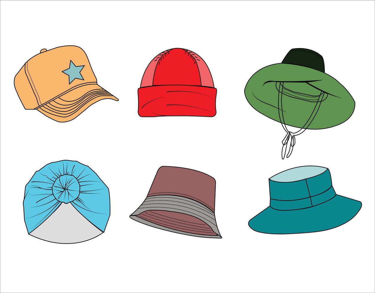 Unisex Shape Cap Winter Hat Technical fashion hat illustration Flat apparel hat template Unisex vector