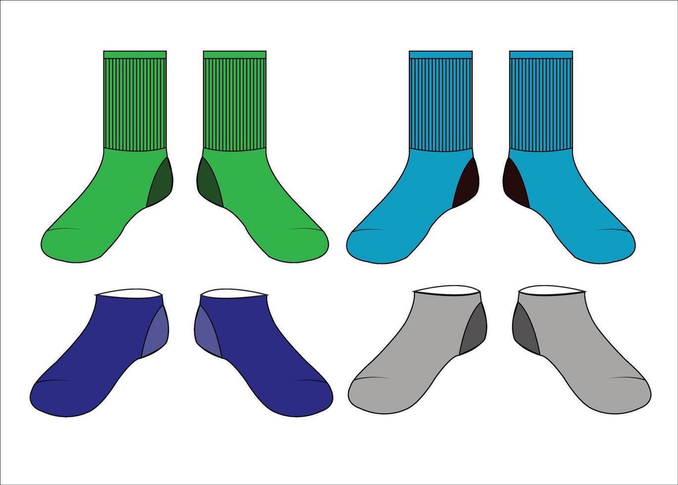 Sports Ribbed Socks Vector Flat Sketch Mockup