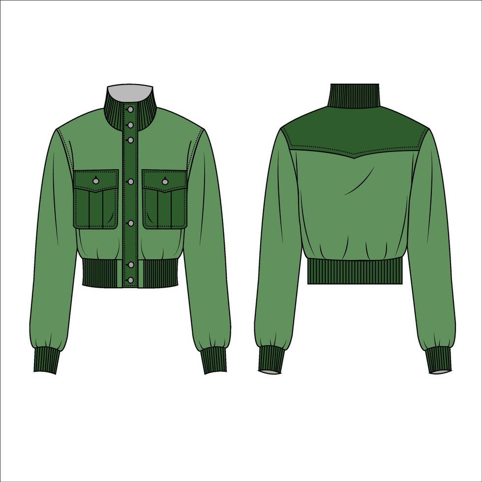 Raglan sleeve jacket Stylist cropped trench coat technical fashion vector