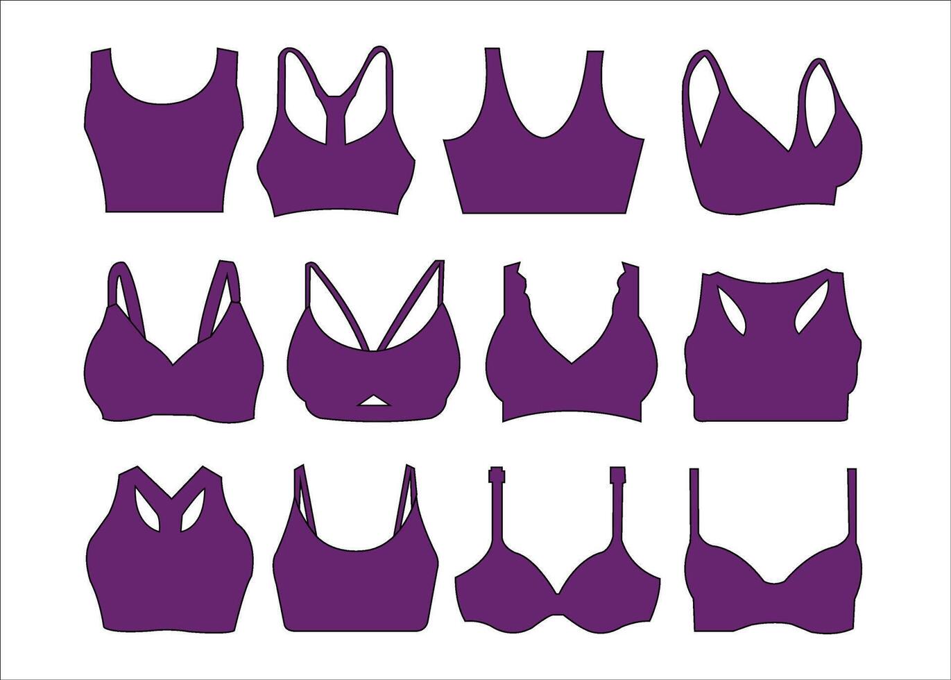 Set of lady bras mockup silhouette vector