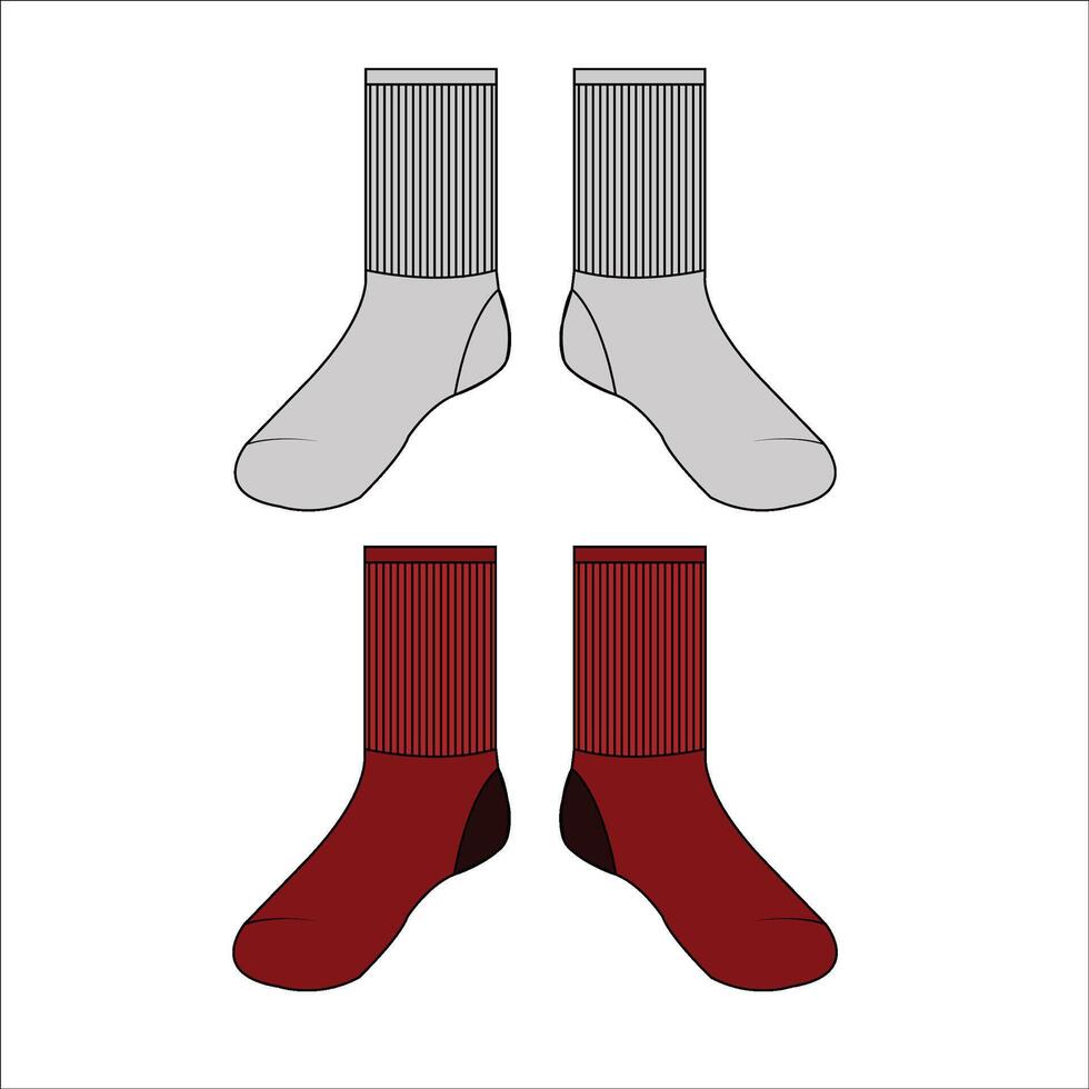 Sports Ribbed Socks Vector Flat Sketch Mockup