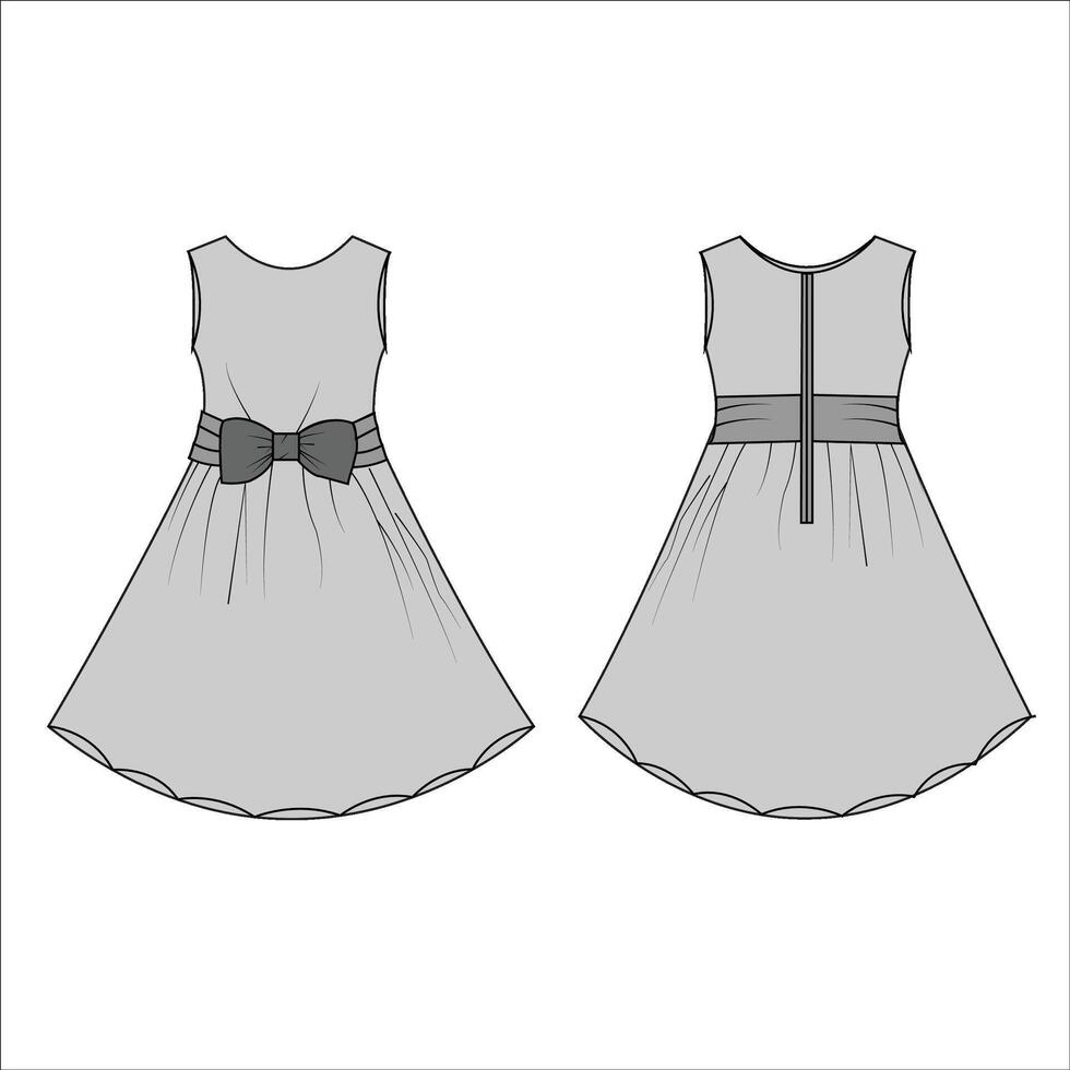 Baby Dress Bow tie waist vector pattern mockup flat sketch