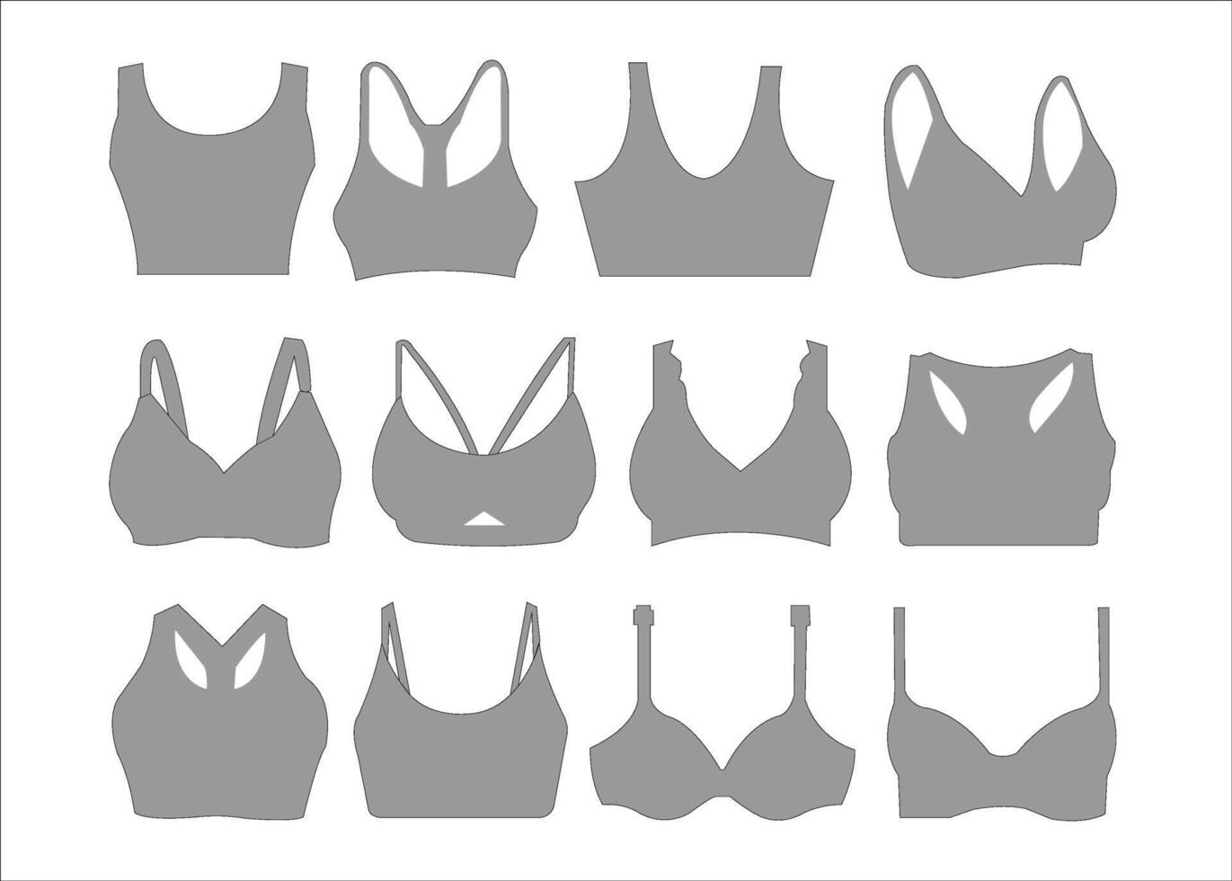 Flat Sketch Set of lady bras mockup silhouette vector