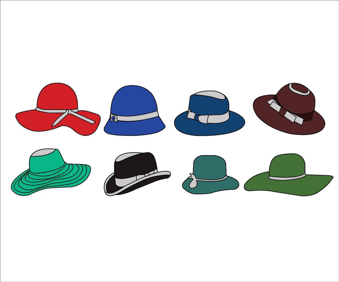 Women's hat set of sketches Vector Design