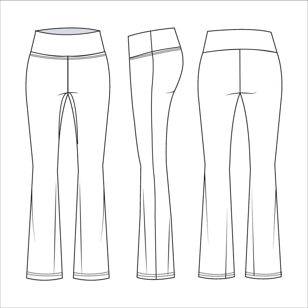 Leggings pants technical fashion illustration Sports Leggings fashion flat technical drawing template high-rise front side and back view white color vector