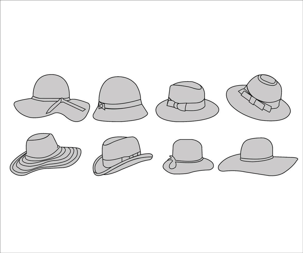 Women's hat set of sketches Vector Design