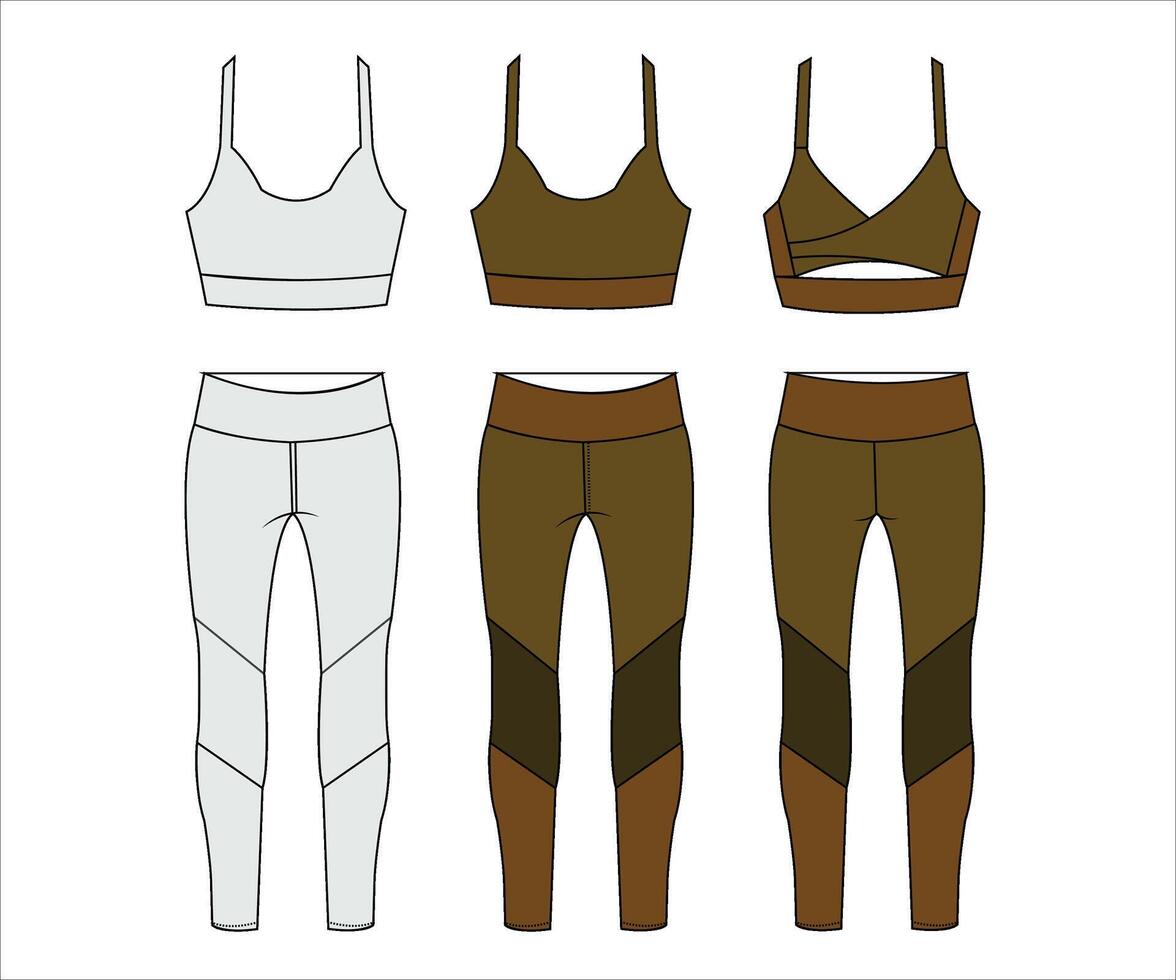 Gym, Workout Vector Fitness out fit front and back view  sports wear fashion flat sketch template