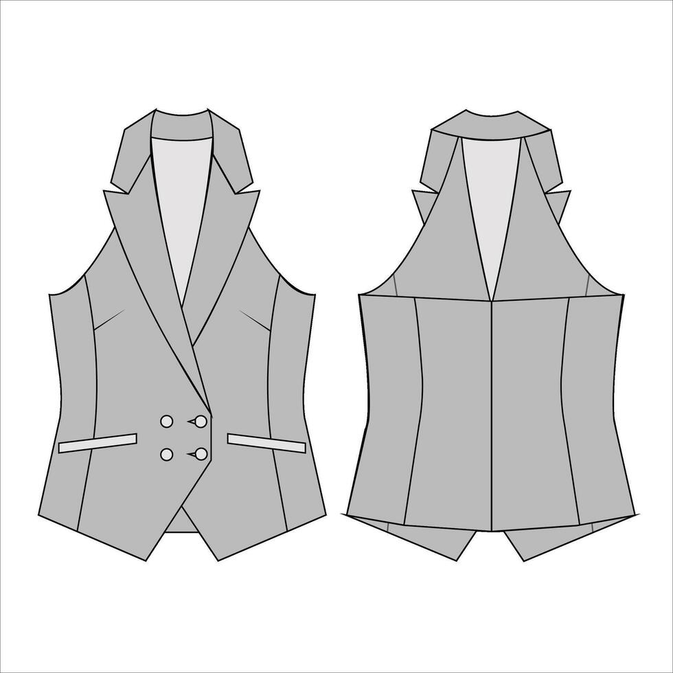Fashion technical drawing of Restaurants Unisex vector double breasted vest
