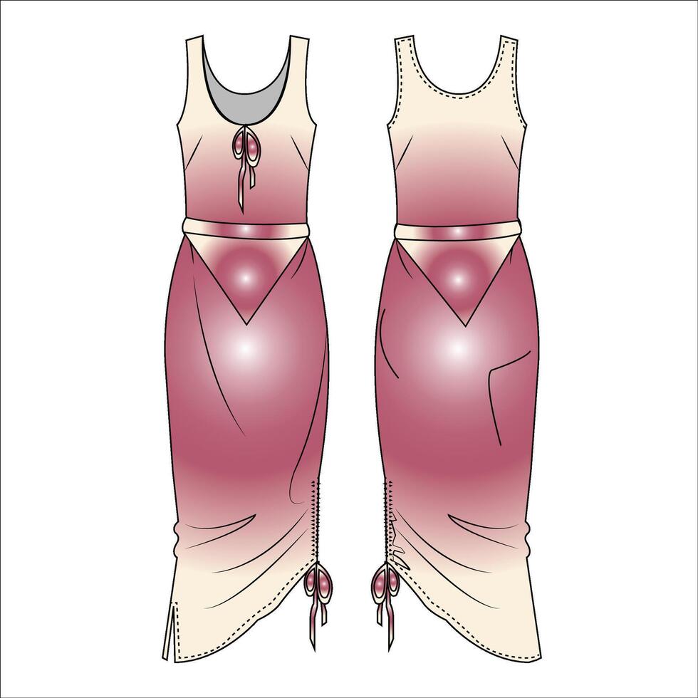 Women's Crossover Short Sleeve Wrap Dress fashion vector sketch, Apparel template