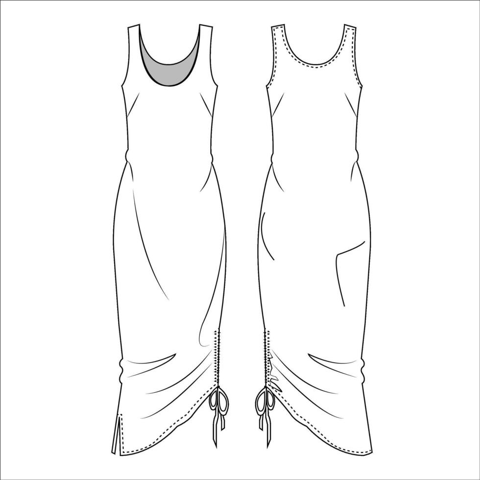 Women's Crossover Short Sleeve Wrap Dress fashion vector sketch, Apparel template