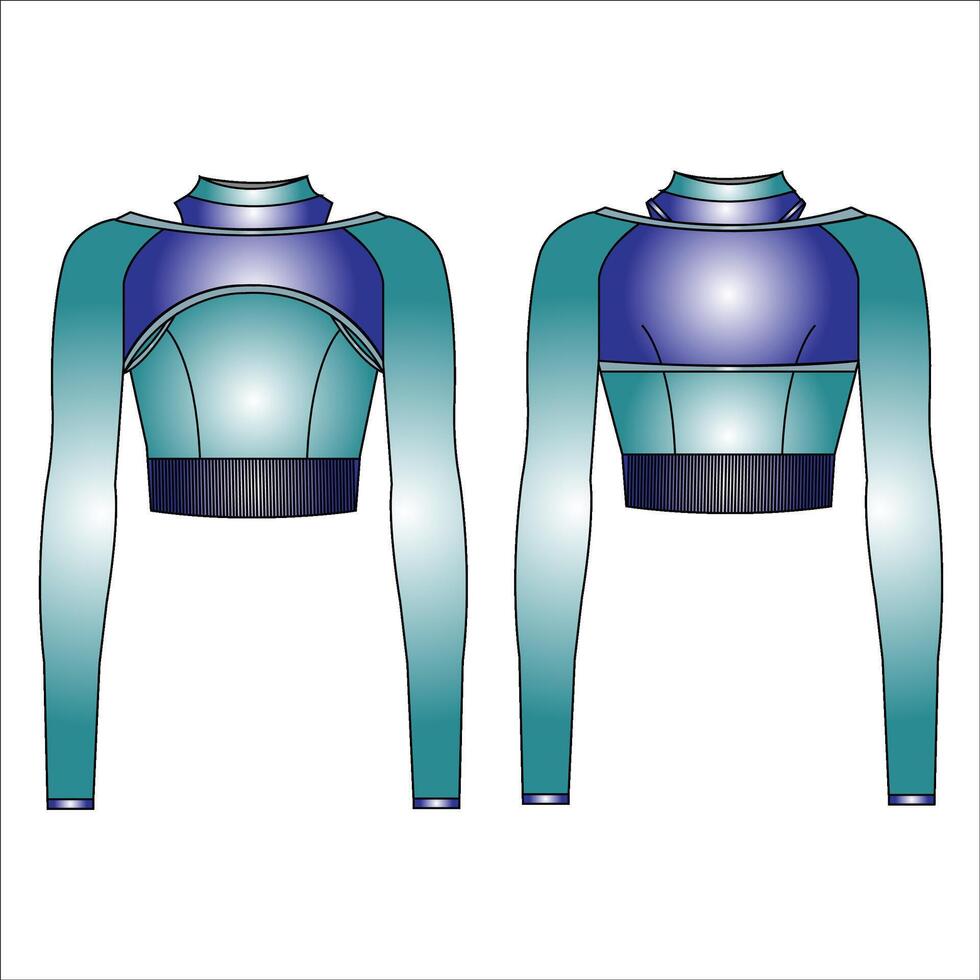 Ready for the race in sportswear young woman in the gym Long Sleeve Crop Top and Sports Bra fashion vector sketch, Apparel template
