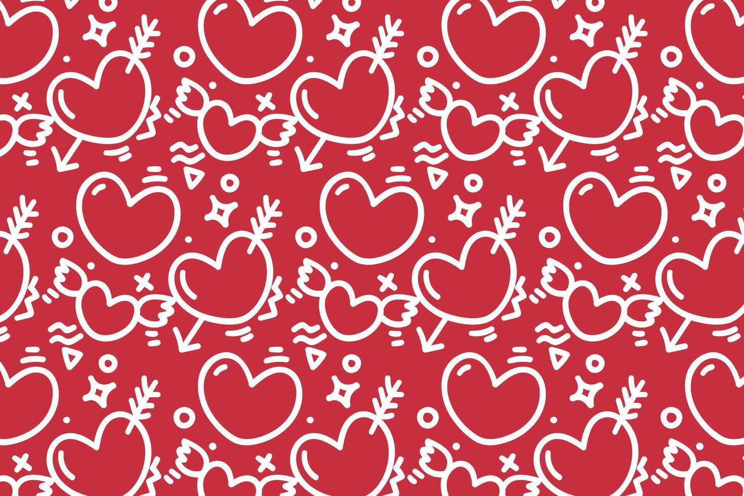 Vector love heart pattern, vector hand drawn Valentine's Day pattern, Valentine's Day background.