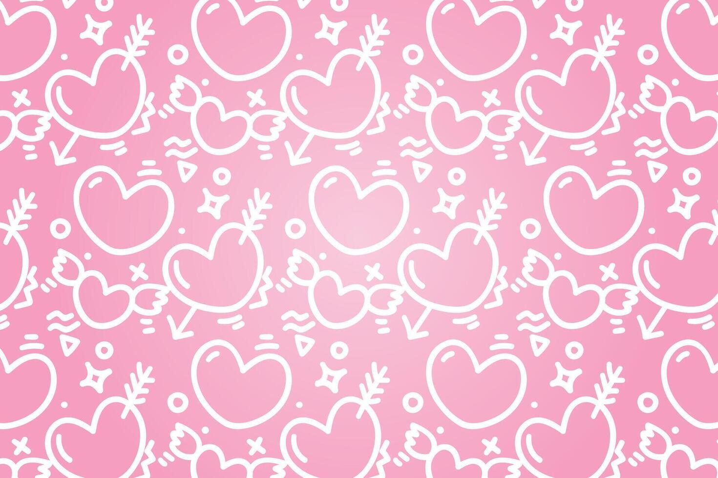 Vector love heart pattern, vector hand drawn Valentine's Day pattern, Valentine's Day background.