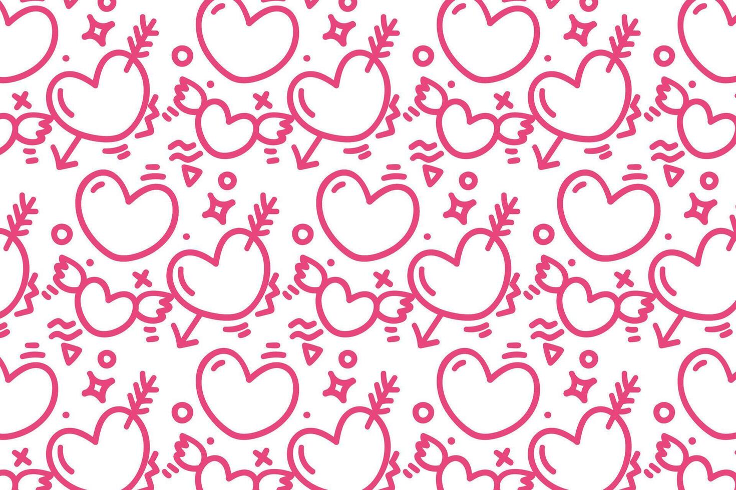 Vector love heart pattern, vector hand drawn Valentine's Day pattern, Valentine's Day background.