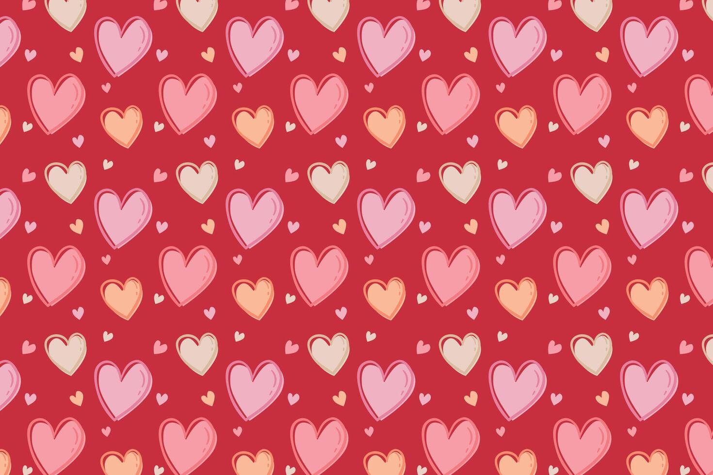 Vector love heart pattern, vector hand drawn Valentine's Day pattern, Valentine's Day background.