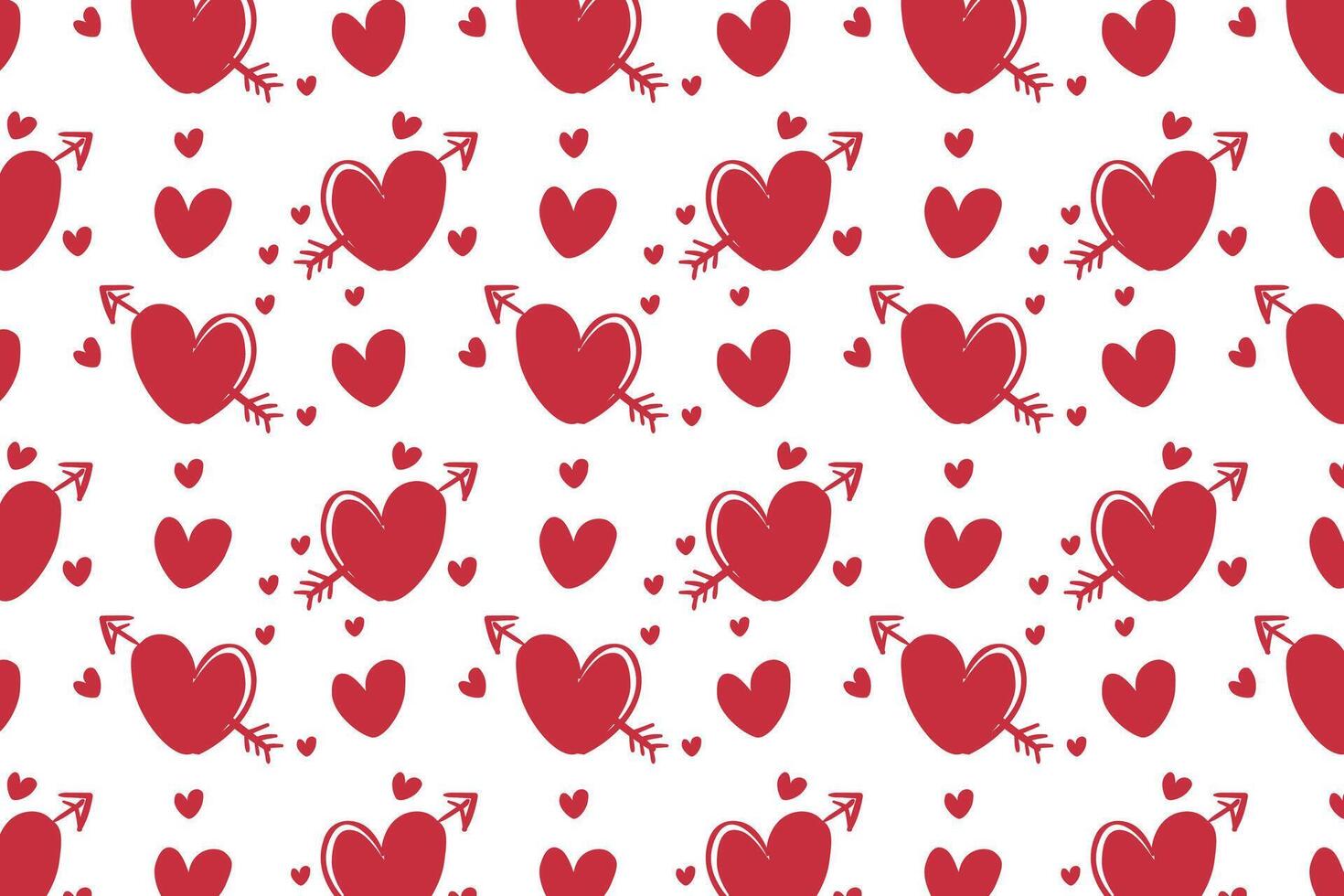 Vector love heart pattern, vector hand drawn Valentine's Day pattern, Valentine's Day background.