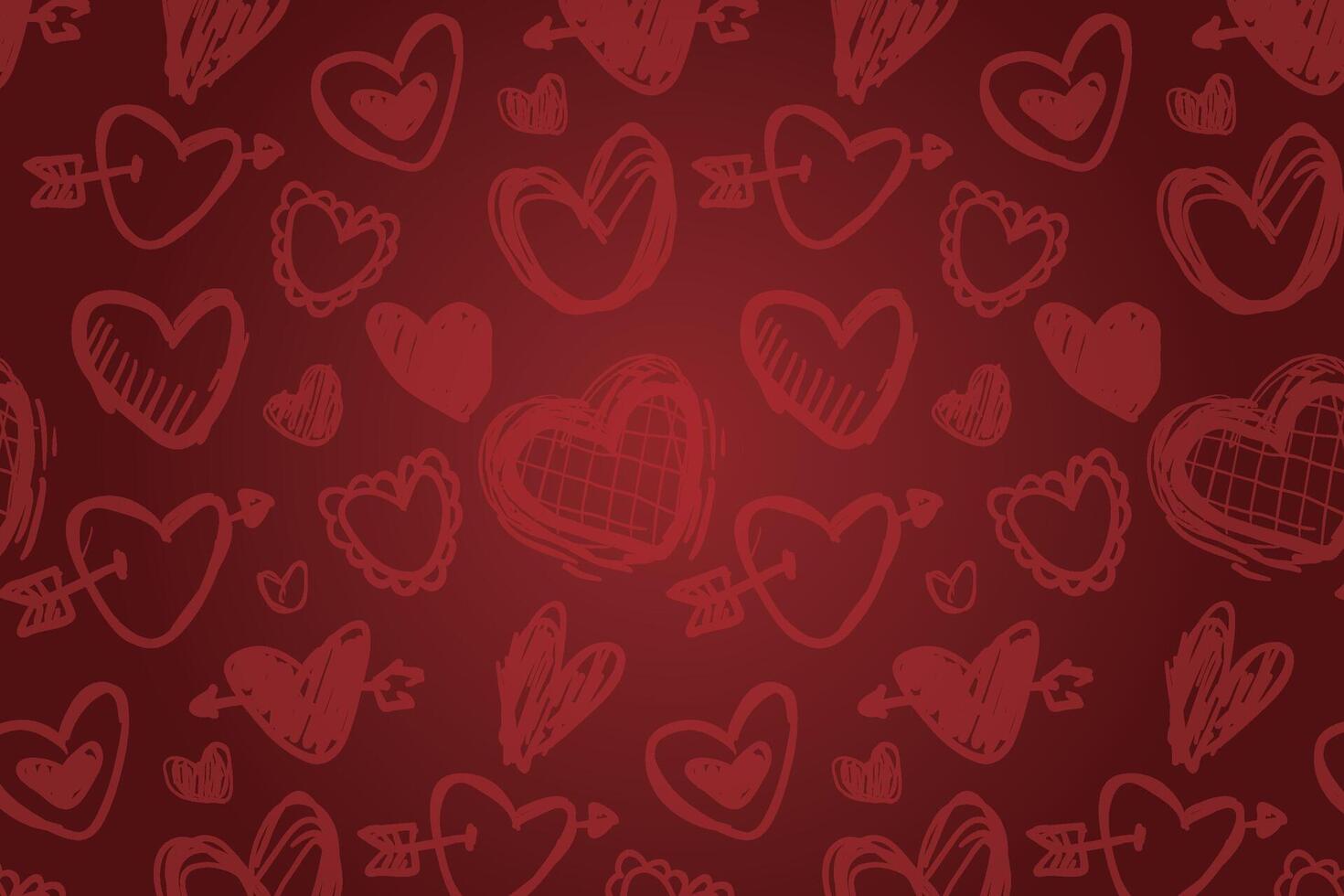 Vector love heart pattern, vector hand drawn Valentine's Day pattern, Valentine's Day background.