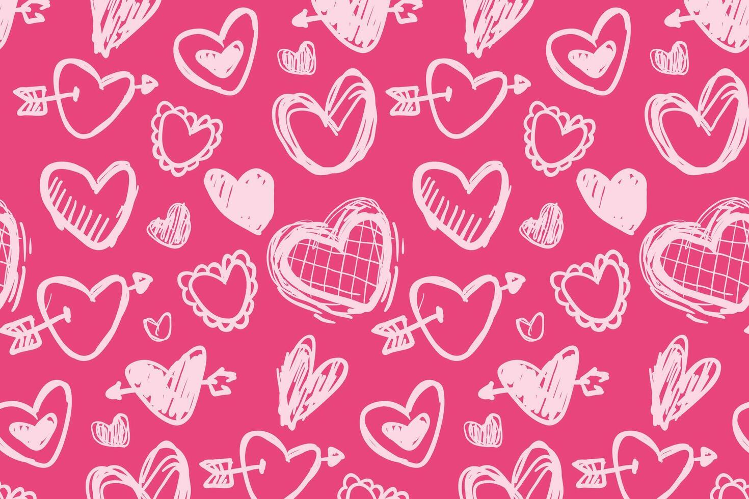 Vector love heart pattern, vector hand drawn Valentine's Day pattern, Valentine's Day background.