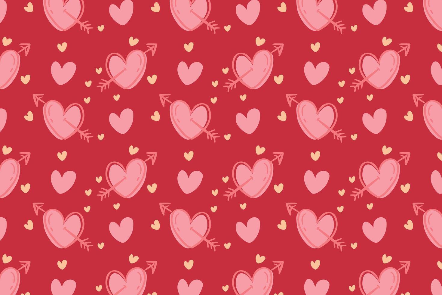 Vector love heart pattern, vector hand drawn Valentine's Day pattern, Valentine's Day background.