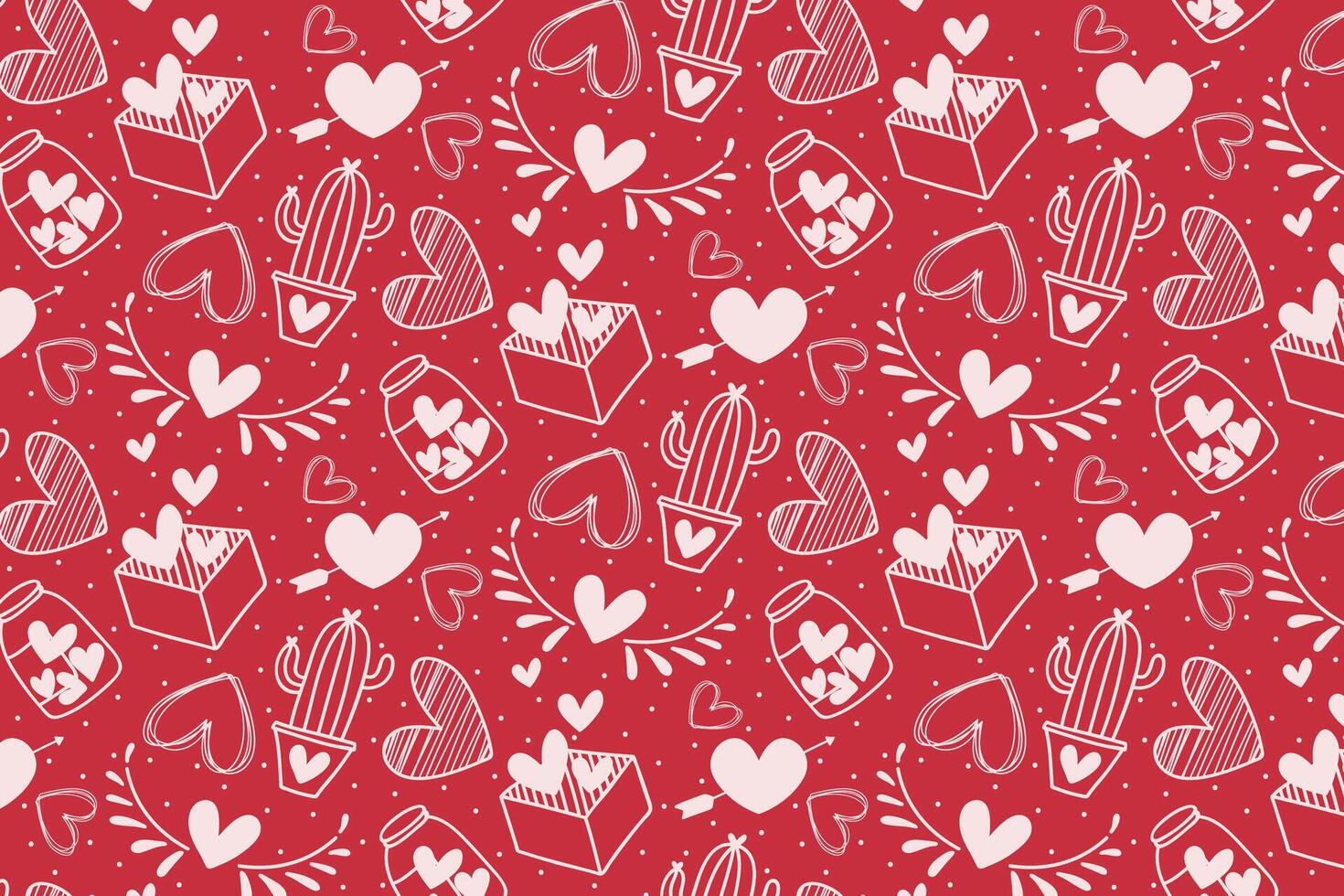 Vector love heart pattern, vector hand drawn Valentine's Day pattern, Valentine's Day background.