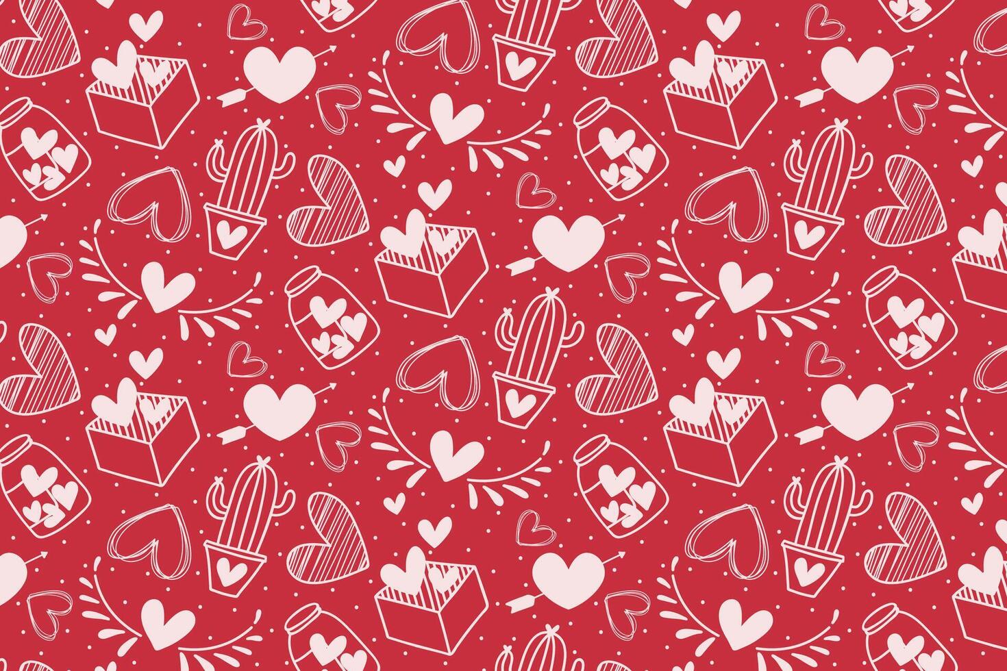 Vector love heart pattern, vector hand drawn Valentine's Day pattern, Valentine's Day background.