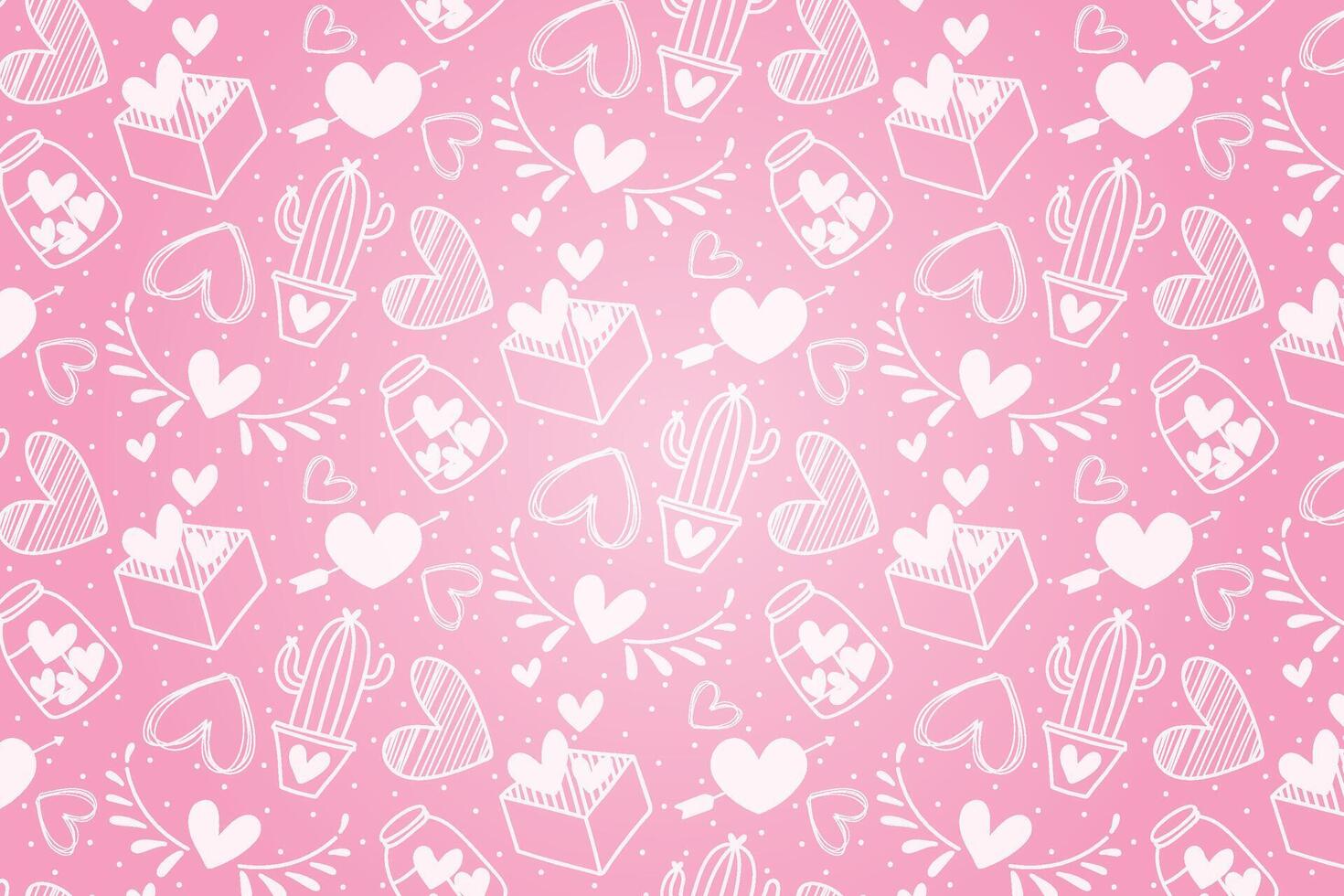 Vector love heart pattern, vector hand drawn Valentine's Day pattern, Valentine's Day background.