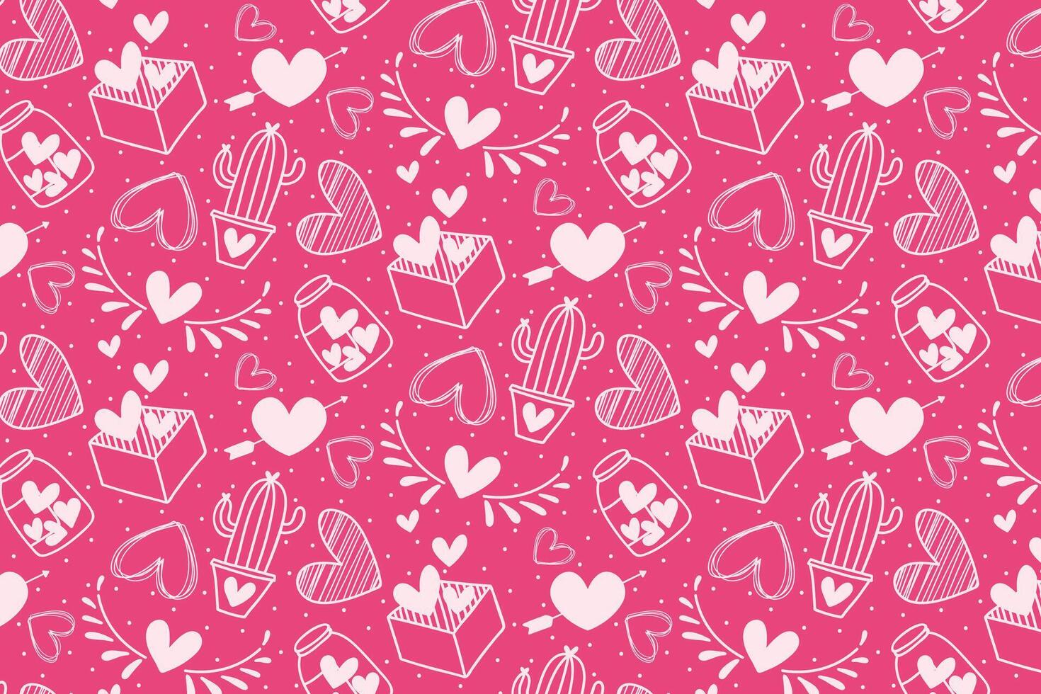 Vector love heart pattern, vector hand drawn Valentine's Day pattern, Valentine's Day background.