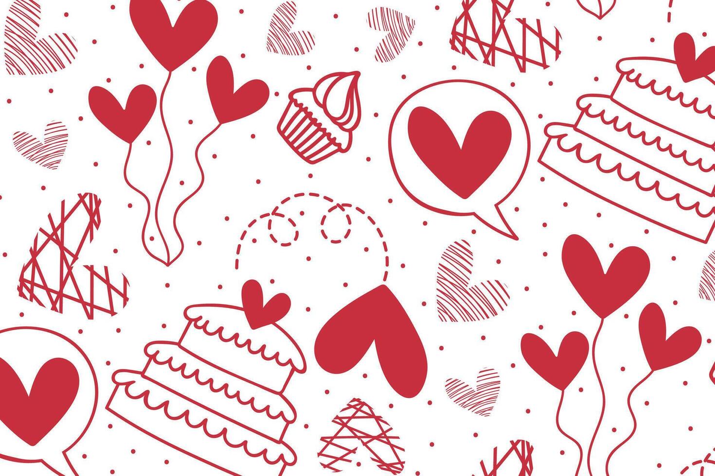 Vector love heart pattern, vector hand drawn Valentine's Day pattern, Valentine's Day background.