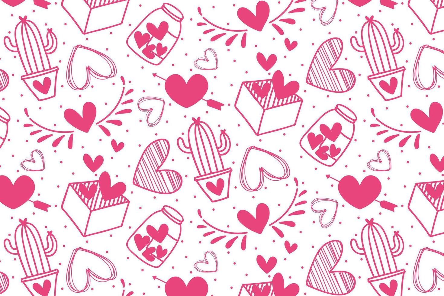 Vector love heart pattern, vector hand drawn Valentine's Day pattern, Valentine's Day background.