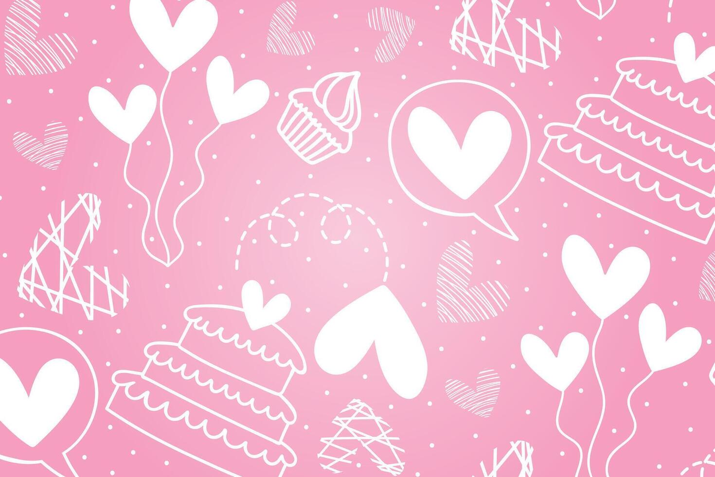 Vector love heart pattern, vector hand drawn Valentine's Day pattern, Valentine's Day background.