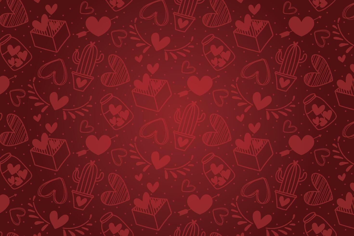 Vector love heart pattern, vector hand drawn Valentine's Day pattern, Valentine's Day background.