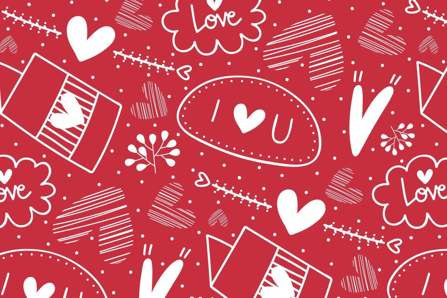 Vector love heart pattern, vector hand drawn Valentine's Day pattern, Valentine's Day background.