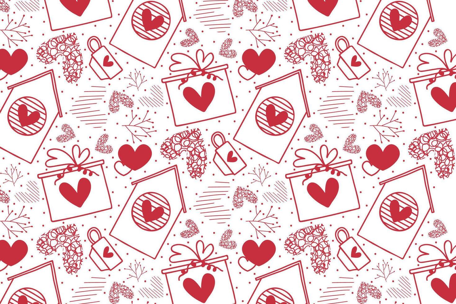 Vector love heart pattern, vector hand drawn Valentine's Day pattern, Valentine's Day background.