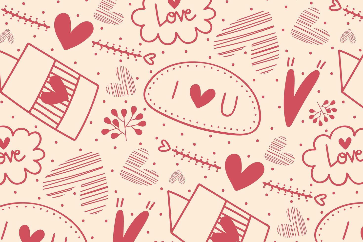 Vector love heart pattern, vector hand drawn Valentine's Day pattern, Valentine's Day background.